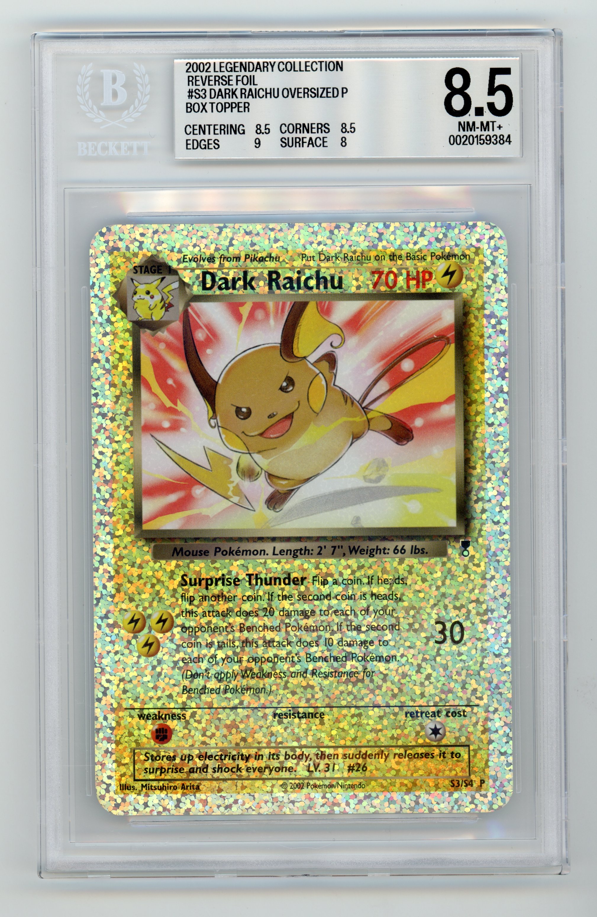 BGS 8.5 Dark Raichu #S3 Box Topper Jumbo Legendary Collection