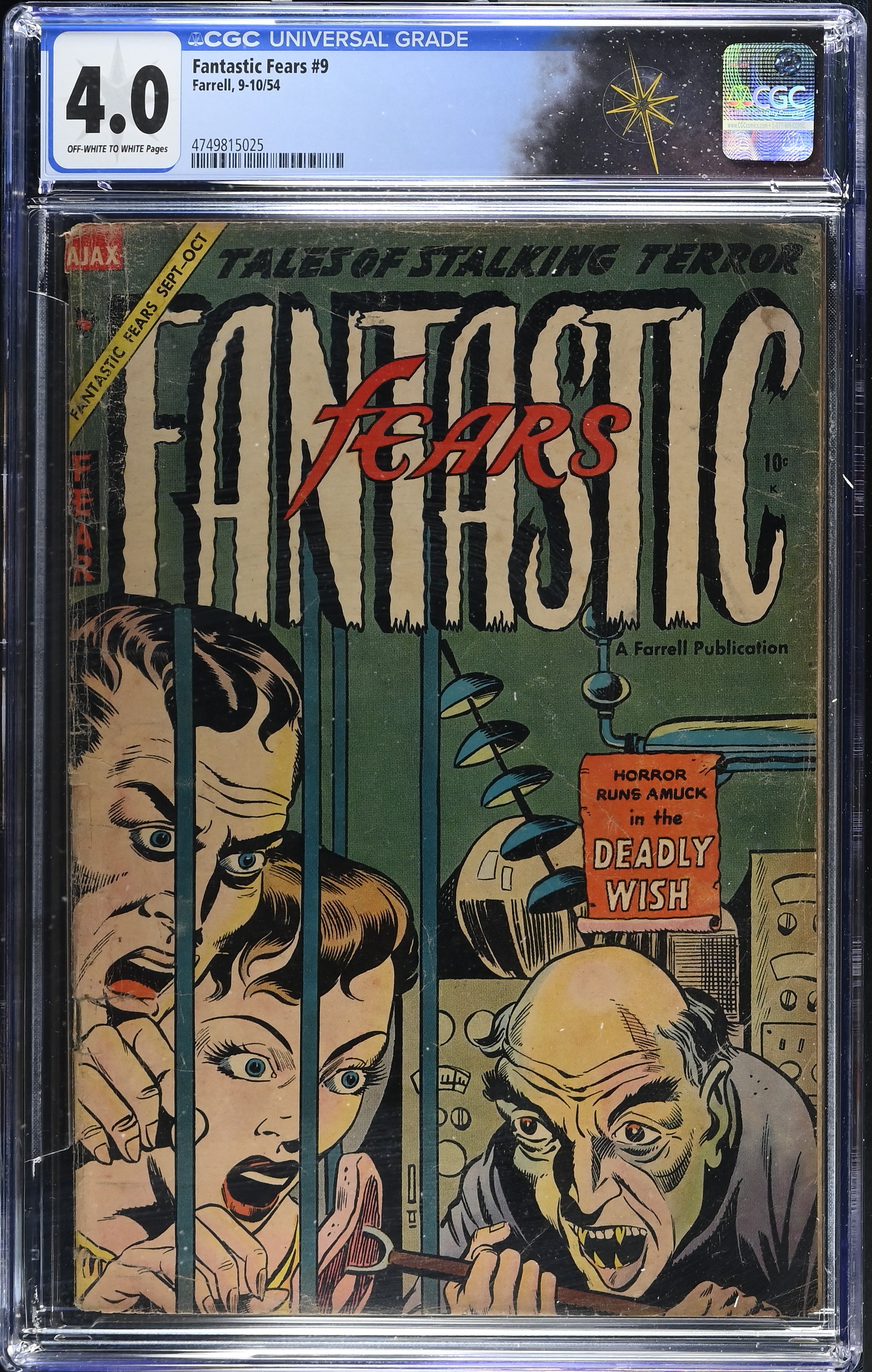 Fantastic Fears #9 CGC 4.0 Last Issue Robert Webb Art (Farrell, 1954) Off-White to White Pages