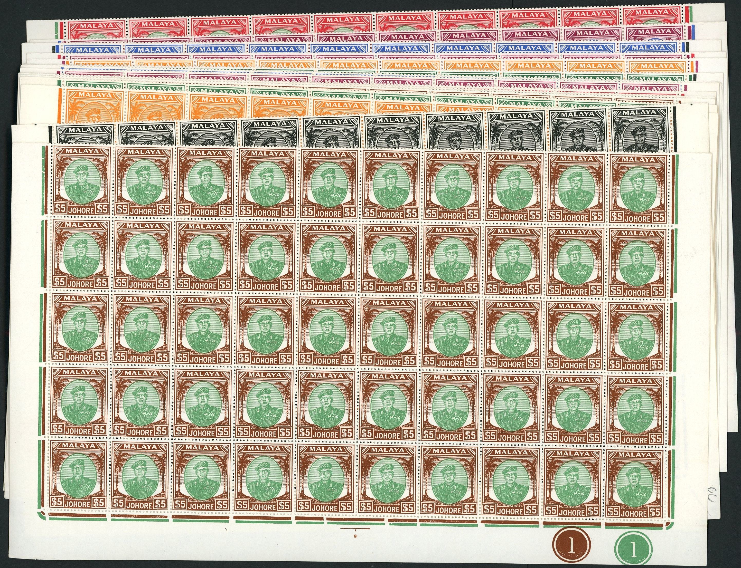Johore SG 133/147 blocks mint