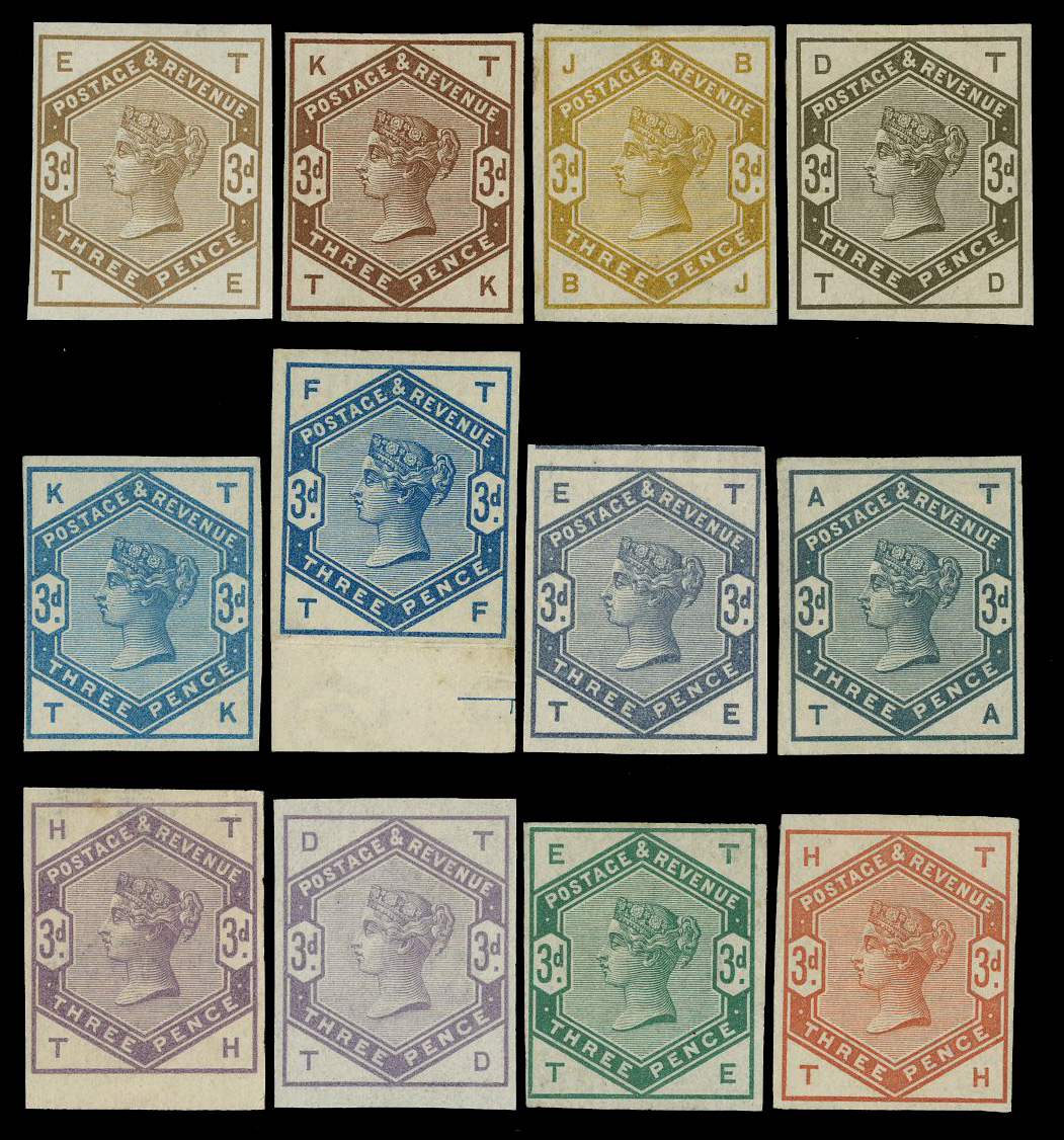 Great Britain 1883-84 3d colour trials imperf group SG 191var 