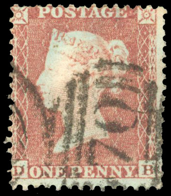 1855 1d Red-brown Pl.195. (Die I, Alphabet II, Wmk. Small Crown, Perf 14) Used SG22