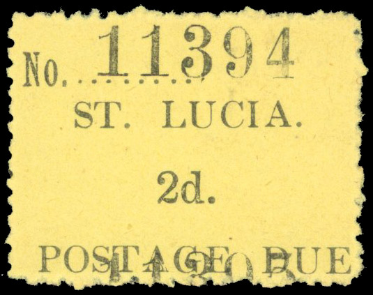St Lucia 1930 postage due 2d error two different numbers on same stamp