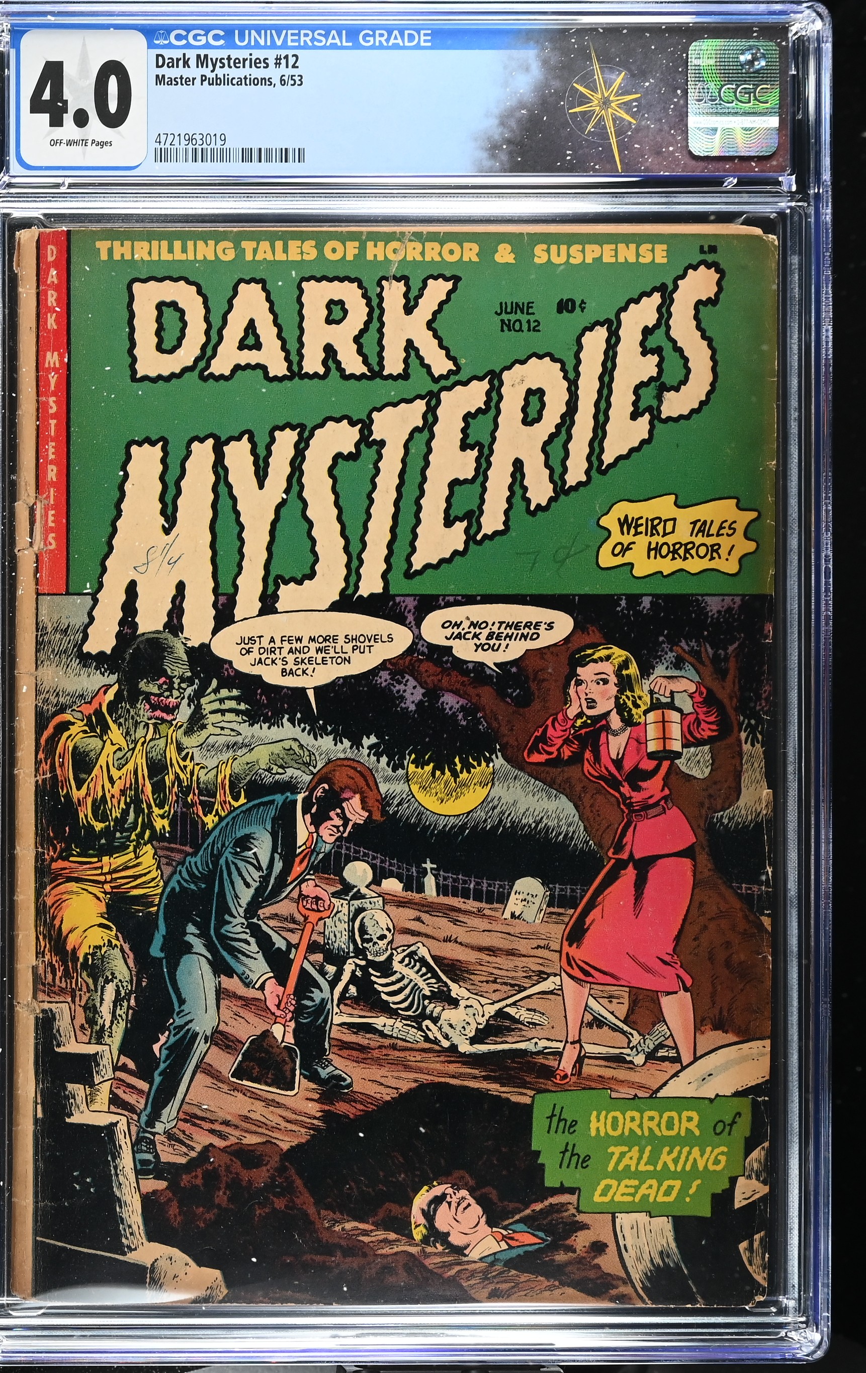 Dark Mysteries #12 CGC 4.0 Grave Robbing Cover (Master Publications, 1953) Off-White Pages
