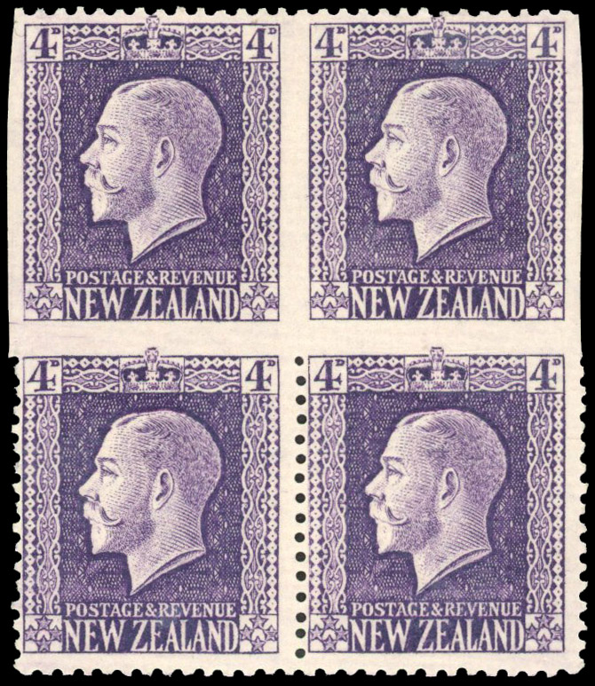 New Zealand SG 422ha 1915-30 3d deep purple error imperforate on three sides mint