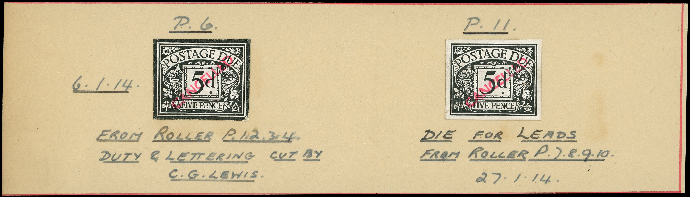 GB 1914 5d Postage Due Die Proofs