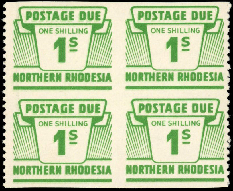 Northern Rhodesia 1963 Postage Due 1s perforation error block mint