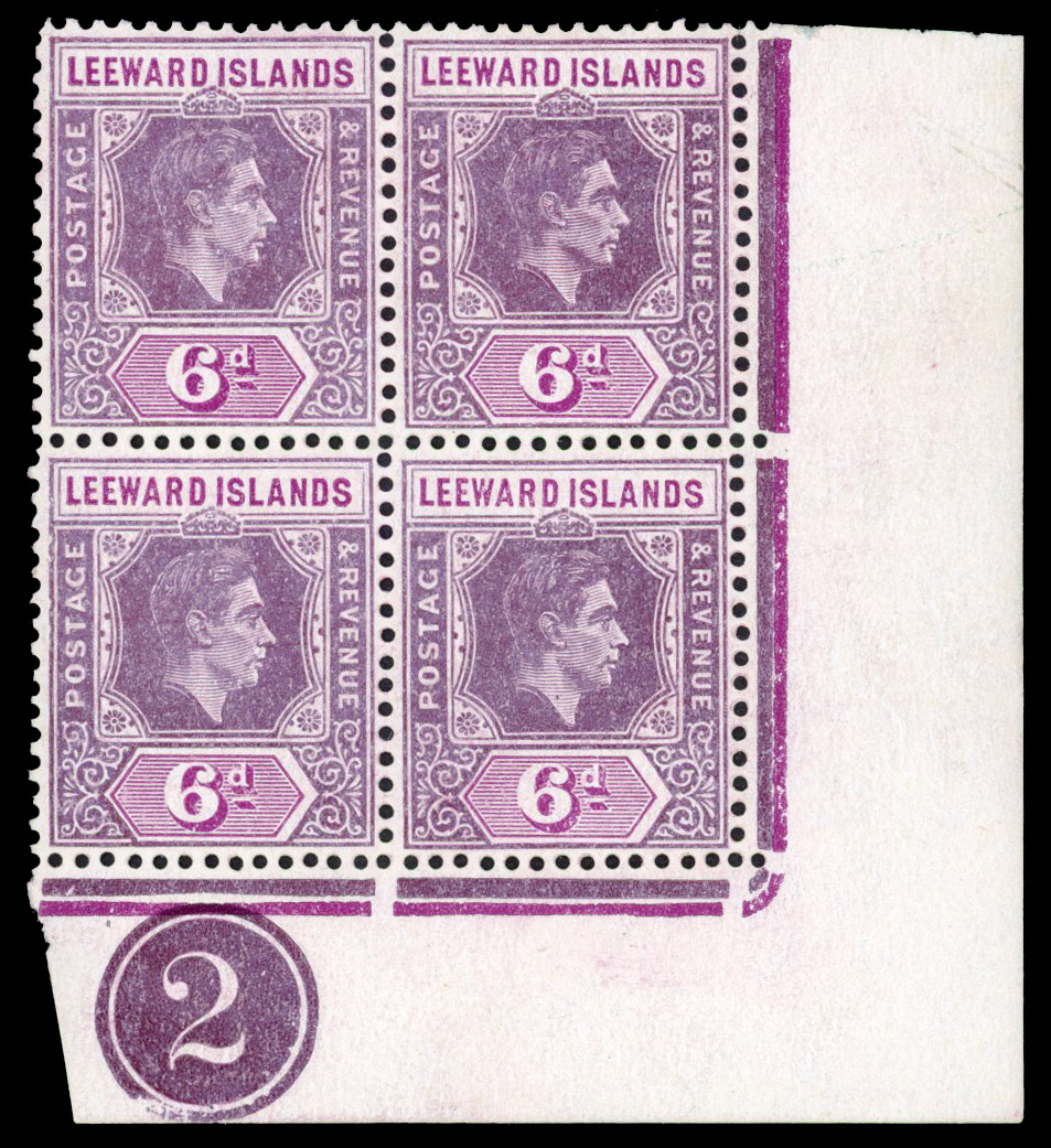 Leeward Islands SG 109ac Plate block mint