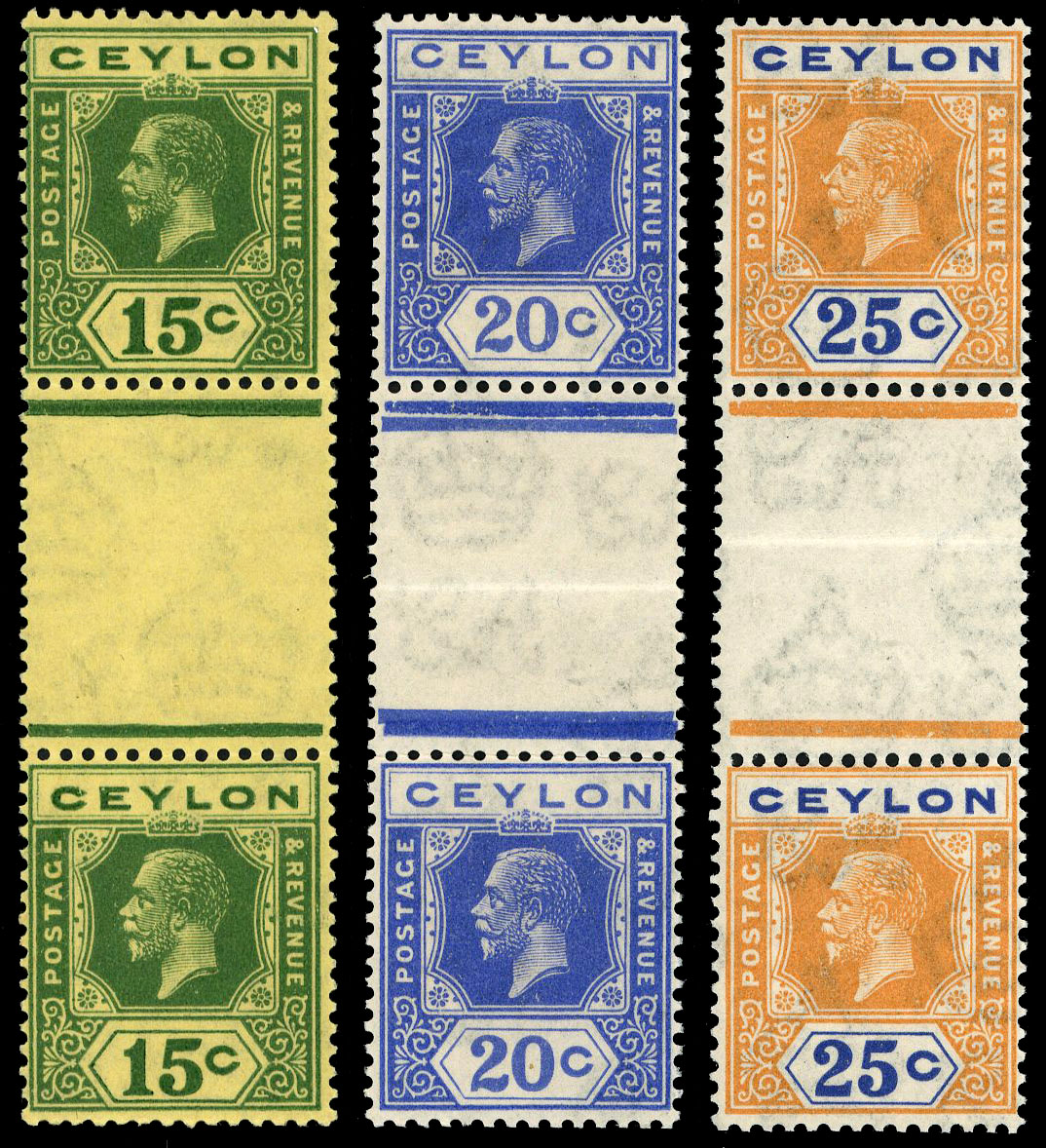 Ceylon SG 346c,350c,351c Die I & Die II in vertical pair