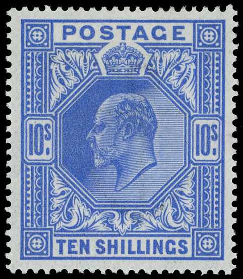 1911-13 10/- deep blue unmounted o.g.,...