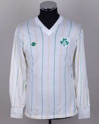 White, green and orange No.19 Republic of Ireland long-sleeved shirt, early 1980s