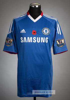 John Terry blue Chelsea no.26 Poppy home jersey v Sunderland at Stamford Bridge, 14th November 2010,
 Adidas, short-sleeved with BARCLAYS PREMIER LEAG