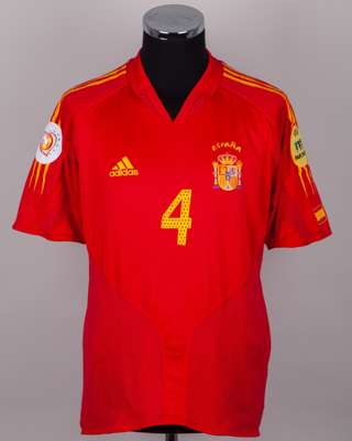 Spain - David Albelda red and yellow No.4 Spain v. Andorra match worn shirt, 2004