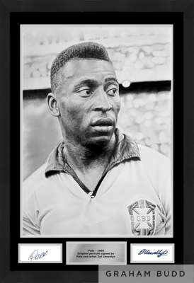 'Pele from 1966 World Cup at Hampden Park, Glasgow' drawing by Del Llewellyn