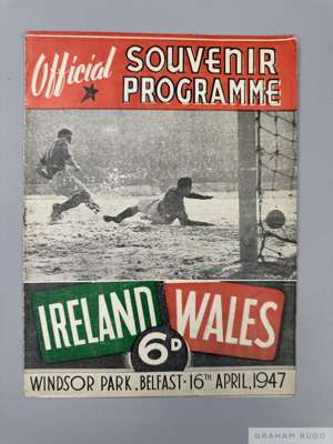 Northern Ireland v Wales football international programme, played at Windsor Park, Belfast on 16th April 1947, 
 the middle page with players photogra
