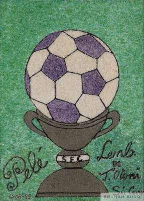 A piece of artwork titled "Souvenir of T. Otoni" owned by Pelé. 
 Téofilo Otoni is a city in northeast Minas Gerais, Brazil. The green, purple, white,