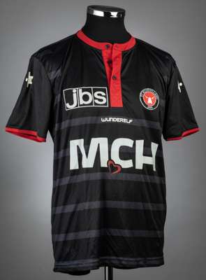 Paul Onuachu red & black FC Midtjylland no.33 jersey v Sunderland, on 7th August 2013,
 match-issue, Wunderelf, short-sleeved with club crest and spon