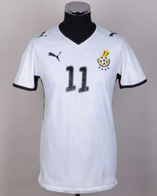 Ghana - Sulley Muntari white and black No.11 Ghana match issued short-sleeved shirt