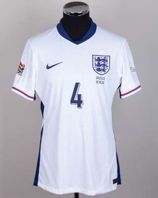 Declan Rice white and navy No.4 England short-sleeved shirt v. Greece, 10th October 2024