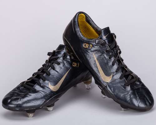 Cristiano Ronaldo a pair of black and gold Nike player worn football boots