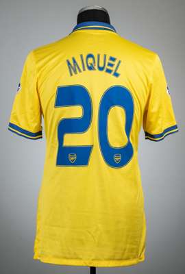 Ignasi Miguel match worn yellow and blue Arsenal Asia Tour no.20 jersey v Urawa Red Diamonds, played at Urawa Komaba Stadium Saitama, 26th July 2013,
