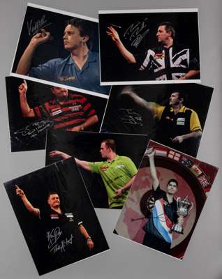 Darts: seven players large original 16 by 12in. autographed display photographs, 
 comprising: Ronnie Baxter – World Championship runner up 1999 & 200