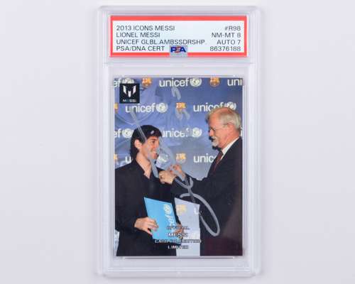 Lionel Messi autographed Icons R98 Official Messi Card Collection PSA graded trading card