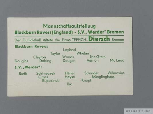 Werder Bremen v. Blackburn Rovers, World's smallest football programme, 1960
 2.5 x 4in.