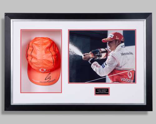 Lewis Hamilton Signed Vodafone McLaren Mercedes Framed Cap