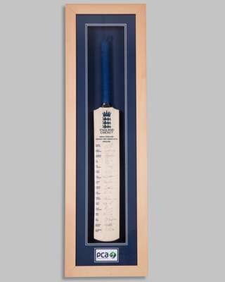 England v. India Winter Test Series 2012 autographed cricket bat display