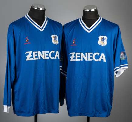 Collection of nine football jerseys,
 three football jerseys for Burnley, Oxford United and another possibly Stafford Rangers, comprising a grey Burnl