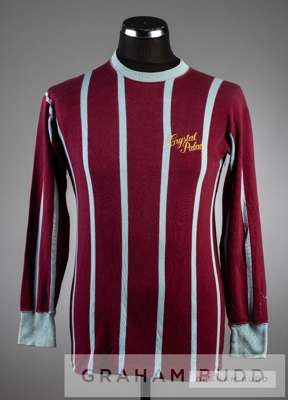 Claret and blue striped Crystal Palace No.11 home jersey, circa 1968,
 long-sleeved, inscribed in gold CRYSTAL PALACE, number in gold on reverse, smal
