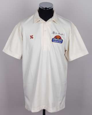 Allan Border off-white Queensland Cricket autographed short-sleeved shirt, c.1980s