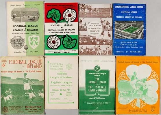 Selection of Inter-League programmes between Football League v League of Ireland, played at various grounds, late 1940s onwards,
 matches played in En