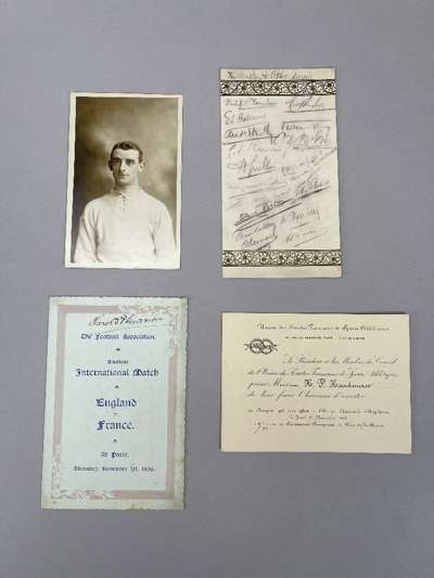 H.P. Hardman collection Amateur International v France, played in Paris on 1st November 1906, 
 players itinerary signed to front by Hardman plus menu