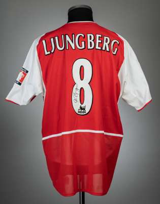 Freddie Ljungberg signed red & white Arsenal F.A. Cup Final no.8 jersey v Southampton, played at Millennium Stadium, 17th May 2003,
 match issue, Nike