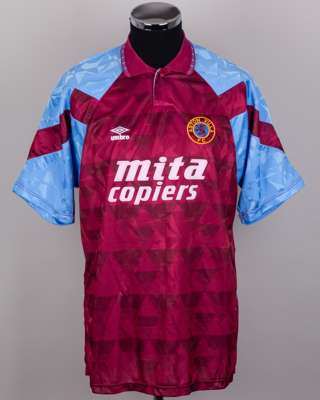 David Platt claret and blue No.8 Aston Villa v. Inter Milan short-sleeved shirt, 1990
