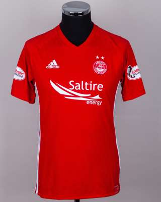 Niall McGinn red No.17 Aberdeen v. Hearts of Midlothian short-sleeved shirt, 2018