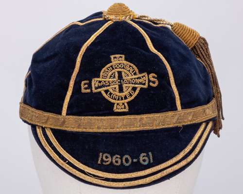 Harry Gregg blue Northern Ireland v. England and Scotland International cap, 1960-61