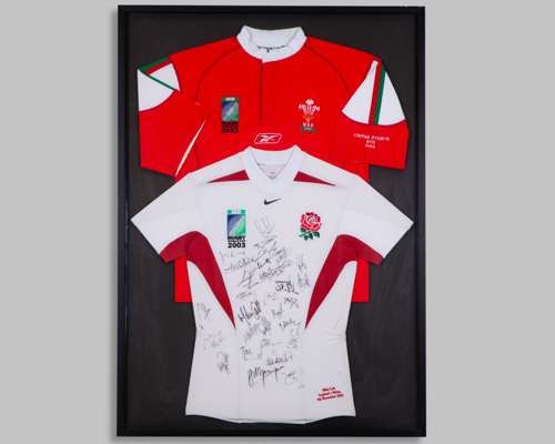 Mike Catt white England v. Wales Rugby World Cup quarter-final autographed shirt, 2003