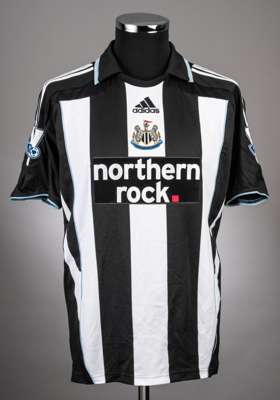 Obafemi Martins black and white No.9 Newcastle United short-sleeved jersey, 2007-09, 
 Adidas, M, with crew-neck collar and embroidered badge inscribe