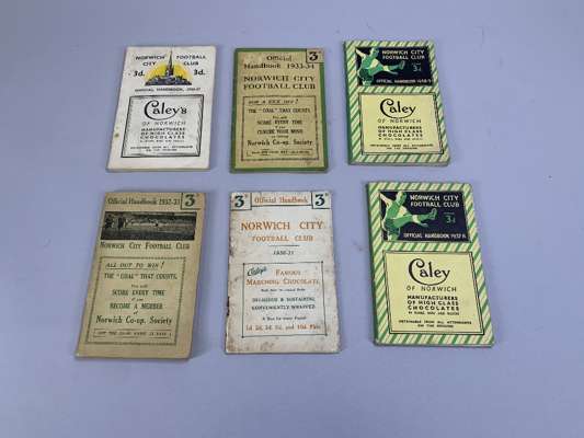 Thirteen Norwich City handbooks, 1937-38 to 1953-54 
 comprising 1930-31; 1932-33; 1933-34; 1936-37; 1937-38; 1938-39; 1946-47; 1947-48; 1948-49; 1949