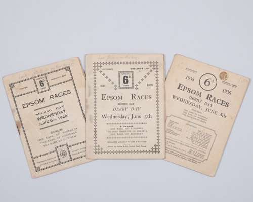 A trio of Epsom Derby racecards for 1928, 1929 and 1935