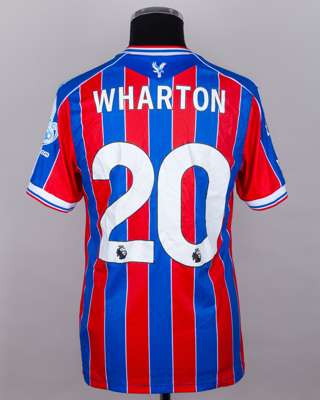 Adam Wharton red and blue No.20 Crystal Palace v. Liverpool match worn shirt