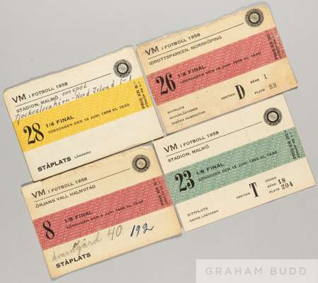 Four Northern Ireland tickets from the 1958 World Cup in Sweden