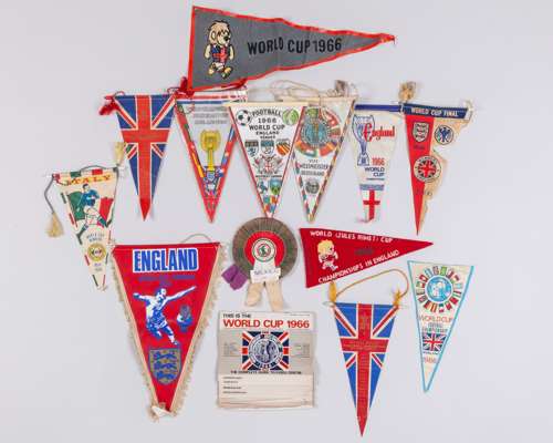 Selection of 1966 World Cup pennants and The Complete Guide to Every Centre