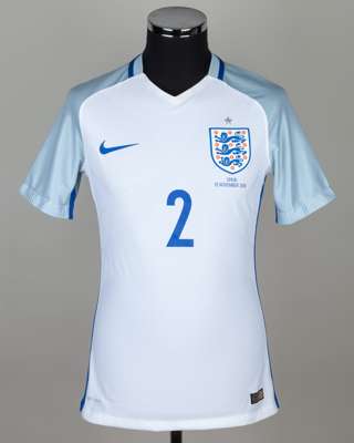 Nathaniel Clyne white and blue No.2 England v. Spain short-sleeved shirt, 2016