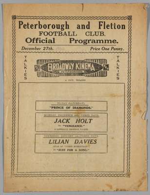 Peterborough and Fletton United v Thames programme played at London Road 27th December 1930,
 London Combination fixture, 4-page 

 some marks and tea