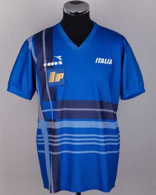 Giuseppe Bergomi blue Italy worn short-sleeved training shirt, 1987