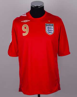 Wayne Rooney red and white No.9 England short-sleeved World Cup shirt, 2006