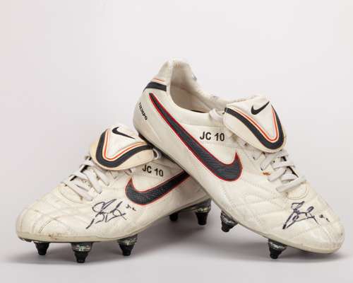 Joe Cole white and black Nike Tiempo autographed football boots